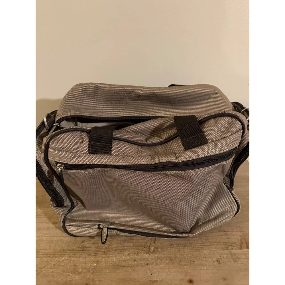 Dockers Travel Duffel Bag Tan Brown Striped Weekend Carry On‎ Gym Bag